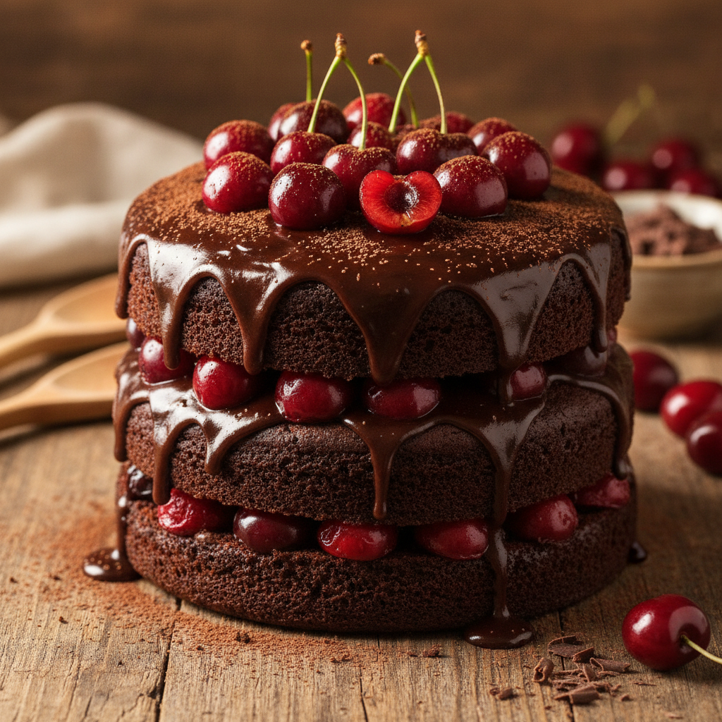 Sodrus šokoladinis tortas su vyšniomis: receptas